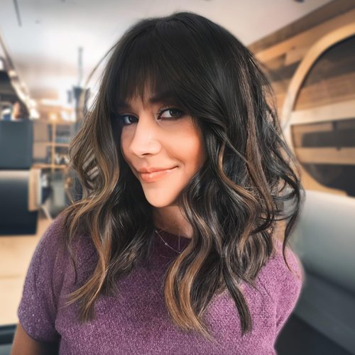 AISI HAIR Wavy Bob Wigs with Bangs for Women Black Mixed Brown Color Short Wavy Bob Curly Wig Synthetic Natural Looking Heat Resistant Fiber Hair for Women