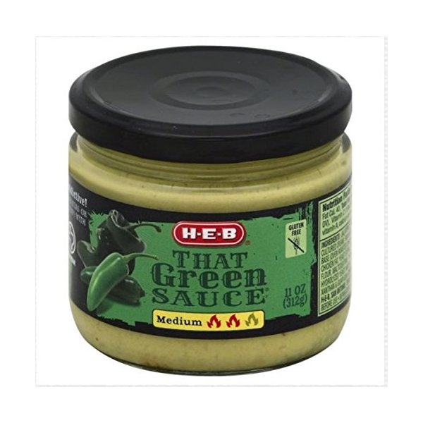 HEB That Green Sauce Medium 2 Pack Jalapeños, Poblanos. Sour Cream 11 Fl.oz Great for Football Parties, Tacos, Eggs, Fajitas and Chips