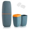GQZ Travel Toothbrush Container Case, Portable Toothbrush Holder, High-Capacity Multifunction Toothbrush Toothpaste Storage Cup with 2PCS Silicone Toothbrush Covers for Business Trip, Camping (Blue)