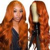 Suresen Ginger Lace Front Wigs Human Hair 180% Density 13x4 HD Transparent Lace Front Wigs Pre Plucked Body Wave Ginger Wig Human Hair Glueless Real Hair Wigs for Women 100% Virgin Human Hair