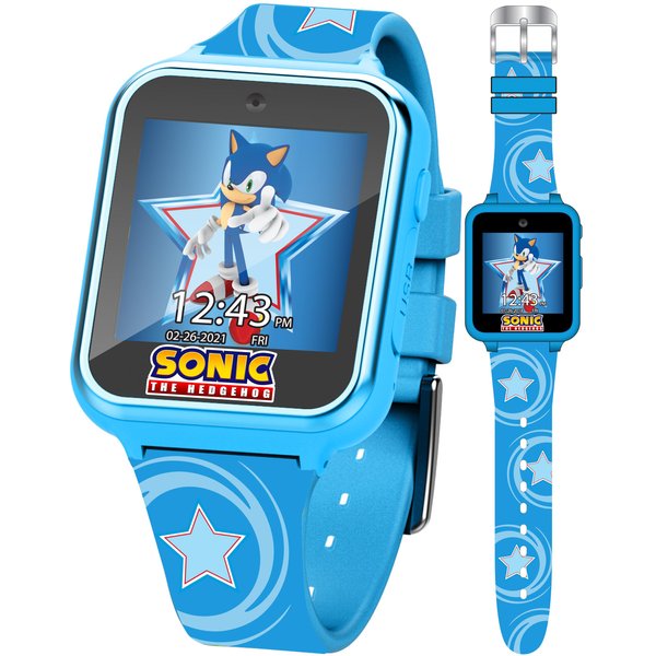 Accutime Kids SEGA Sonic The Hedgehog Blue Educational Touchscreen Smart Watch Toy for Boys, Girls, Toddlers - Selfie Cam, Learning Games, Alarm, Calculator, Pedometer (Model: SNC4133AZ)