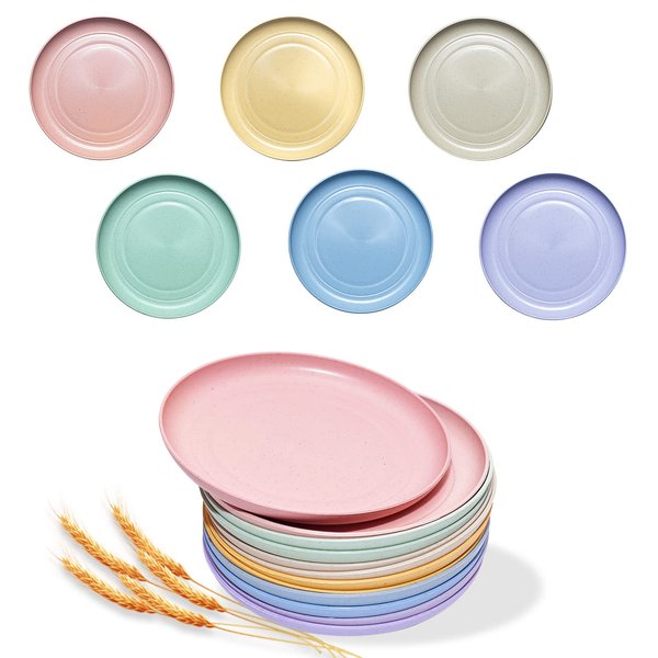 SHECIPIN 12 PACK 6 Inches Lightweight Mini Wheat Straw Plates,Reusable Plate Set Dishwasher & Microwave Safe,Unbreakable Deep Dinner Plates, Plastic Plates Reusable,They are easy to clean BPA free