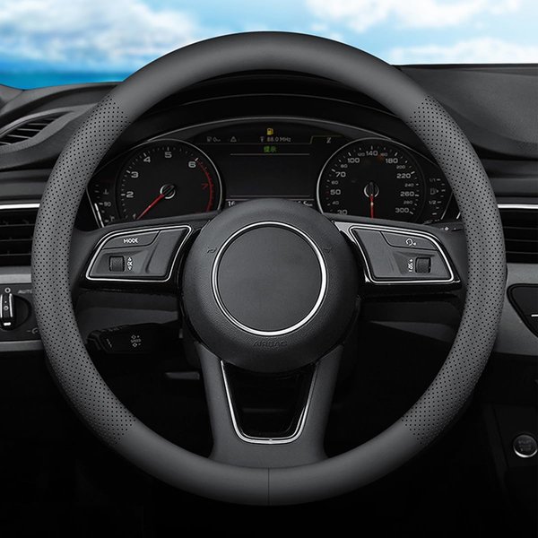 XHRING Car Steering Wheel Cover for Subaru Crosstrek Outback Forester Ascent Impreza WRX Legacy BRZ Tribeca Sport Hybrid Touring Limited LX Accessories Women Men, 2024 Black Leather 14 1/2"-15"
