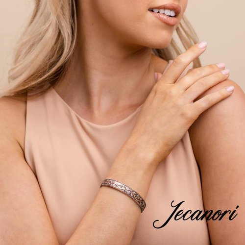 Jecanori 2Pcs Magnetic Copper Bracelets for Women, Vintage Flower 99.99% Pure Copper Bracelets with 3500 Gauss Magnets
