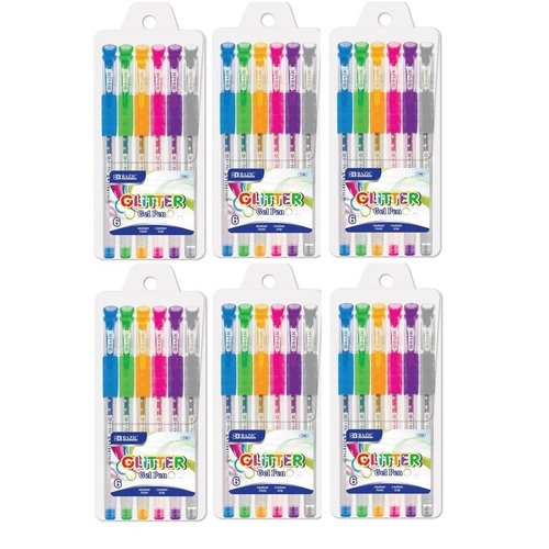 6 Pk, Bazic Glitter Color Gel Pen w/ Cushion Grip, Assorted Color (6 Per Pack/ Total of 36 Pens)