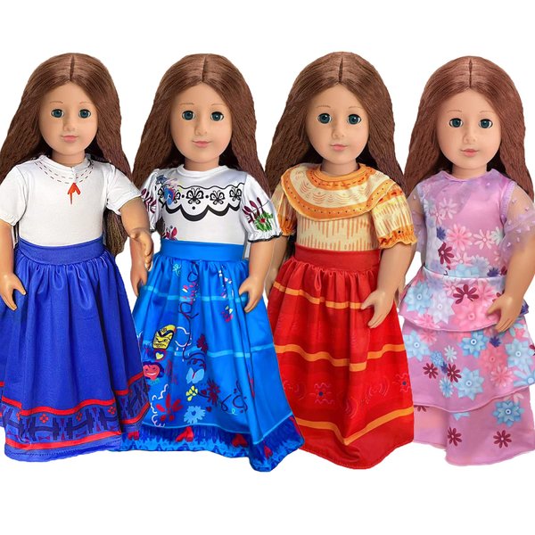 18 Inch Doll Clothes ,4Pcs Doll Dress Set Mirabel, Isabella, Dolores, Luisa Costume Dress Decorative Accessories for 18IN Doll Christmas Party Girl Favors Birthday Gift
