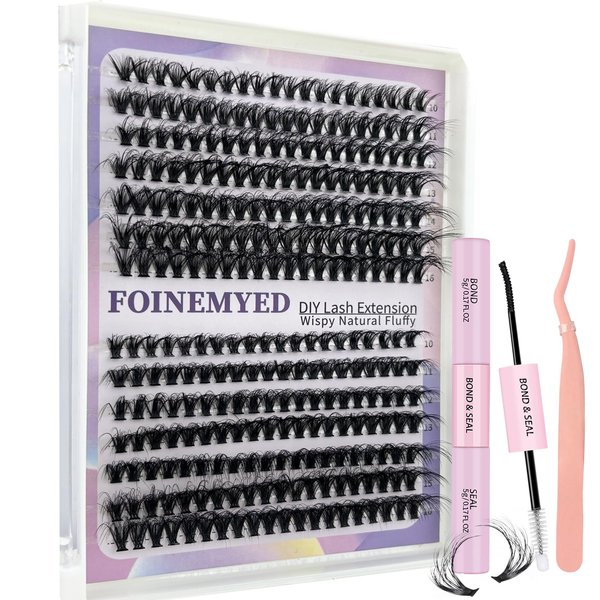 Mink Fluffy Eyelash Extension Kit 280PCS 3D Volume Individual Lashes 40D Lash Clusters 10-16MM DIY Lash Extension Kit with Lash Glue Bond and Seal and Applicator Tool for Lash Extension Beginners