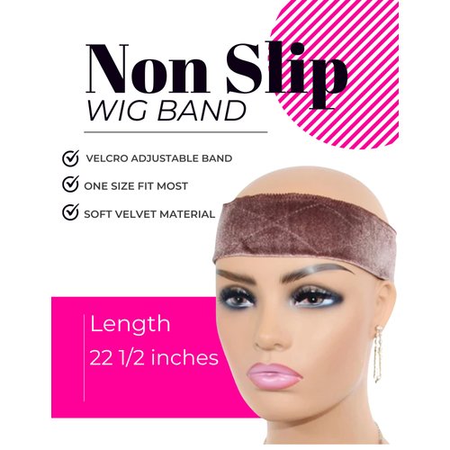 Mrs Gwen Hair Velvet Non Slip Wig Band Adjustable with Velcro Headband Wig Security With Swiss Lace Wear & Go Glueless Lace Wigs (Brown)