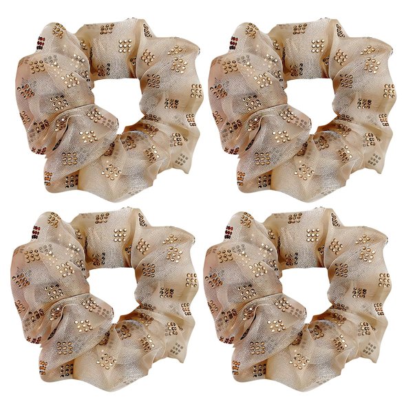 4 Pack Elegant Glittle Bun Net Tuck Double Organza Hair Scrunchies for Womens Bun Covers Headdress Ties Ponytail Bun Holders Hair Donut for Performance,Dance,Cheer,Party Favors (Light Pink)