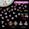 48Pcs 3D Planet Heart Cherry Nail Gems Charms, Metal Pink Planet Heart Cherry Nail Art Rhinestones Shiny Gems Diamond Crystal Luxury for Nail Jewelry Making Crafts DIY Manicure Accessories
