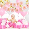 Happy Birthday Banner, Pink Birthday Decoration, 16 pcs 12 inch Happy Birthday Balloons with 2 Ribbons for Girl and Women Birthday Party Decoration