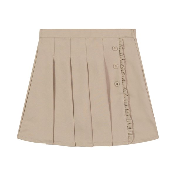 Nautica Girl's School Uniform Pleated Pull-on Scooter Skirt With Undershorts, Knit Waistband, Khaki Ruffle, 8