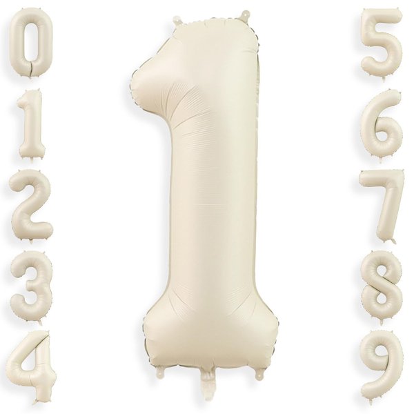40 Inch Cream White 1 Balloon Numbers, Large Number 1 Balloon Foil Helium Number Balloons, Big 1st Foil Birthday Balloons for Boys Girls 1st Birthday Party Decorations Anniversary Party Supplies