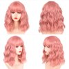 SHDanrtse Curly Wavy Pink Bob Wigs with Bangs for Women Synthetic Shoulder Length Curly Wavy Wig Heat Resistant Synthetic 14 Inch Short Bob wigs Loose Water Wavy Pink Wig Daily Party Cosplay Wig(Pink)