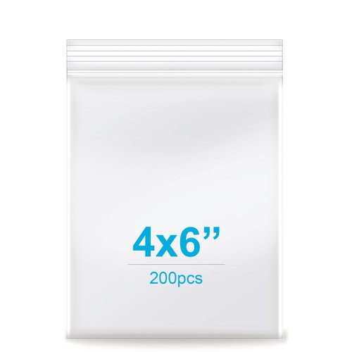 4''x 6'', (Pack of 200) 2 mil Clear Plastic Reclosable Zip Poly Bags with Resealable Lock Seal Zipper for Photo, Jewelry, Bakery, Treats, Treats, Travel, Storage, Packaging & Shipping