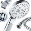 AquaSpa High Pressure 6-setting Luxury Handheld Shower Head – Extra Long 6 Foot Stainless Steel Hose – Anti Clog Jets – Anti Slip Grip – Top US Brand – Includes Extra Wall Bracket – Chrome Finish