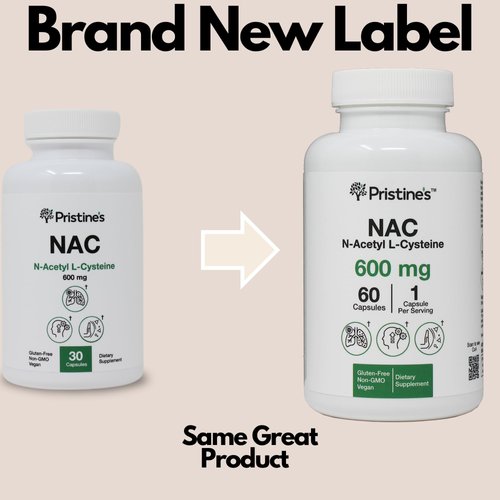 PRISTINE'S N-Acetyl L-Cysteine (NAC) Immunity, Lung, & Liver Support Supplement Capsules - 600MG 60 Day Supply - Potent Antioxidant - Vegan, Gluten Free, Non GMO