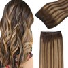 GOO GOO Sew in Hair Extensions Real Human Hair, Weft Hair Extensions Human Hair, 4/27/4 Balayage Chocolate Brown to Caramel Blonde 22 Inch-110g, Weft Bundles Straight Silky Remy Hair