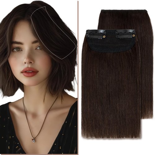 SEGO Pro 2 Pcs Short Clip in Hair Extensions Real Human Hair Short Clip in Hair Extensions Hair Pieces for Thinning Hair Increase Women Hair Volume 6 Inch 02 Dark Brown