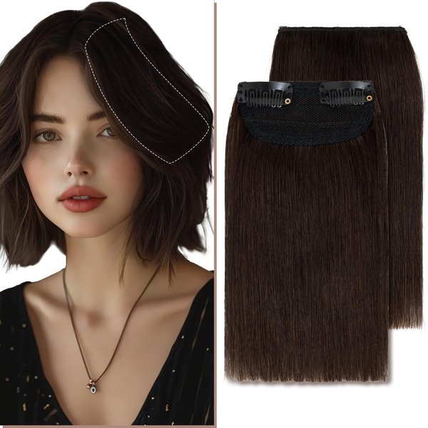 SEGO Pro 2 Pcs Short Clip in Hair Extensions Real Human Hair Short Clip in Hair Extensions Hair Pieces for Thinning Hair Increase Women Hair Volume 6 Inch 02 Dark Brown