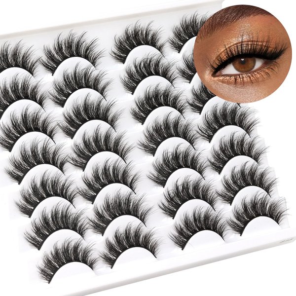 Ahrikiss False Eyelashes 18mm Faux Fluffy Mink Lashes Volume Fake Eyelashes Handmade Lightweight 14 Pairs Natural Eye Lashes Pack 815