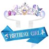 YARIEW Mermaid Crown and Birthday Sash Mermaid Birthday Decorations Mermaid Birthday Party Decorations Birthday Sash for Women Birthday Crown Tiara for Women Halloween Costume Gifts