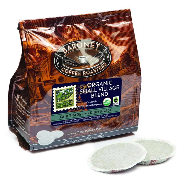 Baronet Coffee Pods [Organic Small Village-54 Pods] Single Cup Use Like Senseo Coffee Pods- 3 Bags of 18 Single Serve 8 Gram Pods, Regular Strength Soft Coffee Pods, Medium Roast [Organic Small Vill]