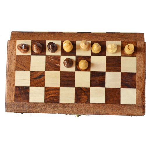 ChessBazar 10x10” Chess Set Chess Set with Bag - Folding Standard Magnetic Travel Chess Board Game Handmade in Fine Rosewood with Storage for Chessmen