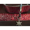Burgundy, Gold designer dog collar. 13"-17", 58" leash