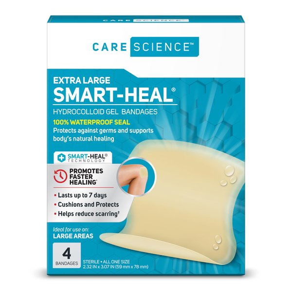 Care Science Hydrocolloid, Large, 2.3 in x 3 in, 4CT | 100% Waterproof Seal Promotes Faster Healing, Reduces Scarring