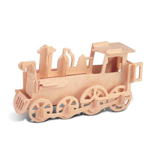 Puzzled 3D Puzzle Rolling Locomotive Train Wood Craft Construction Model Kit, Fun & Educational DIY Wooden Toy Assemble Unfinished Crafting Hobby Puzzle to Build & Paint for Decoration 30 Pieces Pack