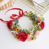 Vivivalue Women Floral Crown Flower Garland Headband Hair Wreath Floral Headpiece Halo Boho with Ribbon Wedding Party Red