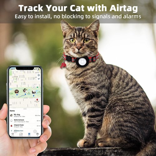 Airtag Cat Collar, Air tag Cat Collar with Bell and Safety Buckle in 3/8" Width, Reflective Collar with Waterproof Airtag Holder Compatible with Apple Airtag for Cat Dog Kitten Puppy (Red)