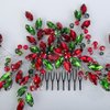 Teyglen Crystal Bride Wedding Hair Comb Green and Red Rhinestone Pearl Headband Christmas Headpiece Party Prom Xmas Hair Accessories Shiny Flower Crystal Hair Side Comb for Women Bride Girls (Silver)