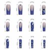 MISUD Press on Nails Long Square Fake Nails Glossy Glue on Nails Bling Blue Glitter Acrylic Nails Squoval Artificial Nails French Tip Stick on False Nails with Heart Rhinestone Design 24 pcs