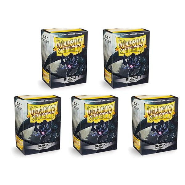 5 Packs Dragon Shield Classic Black Standard Size 100 ct Card Sleeves Value Bundle! …