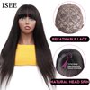 ISEE Straight Human Hair Wigs with Bangs 180% Density (18Inches) Glueless None Lace Front Wigs Human Hair Silky Machine Made Wigs for Black Women