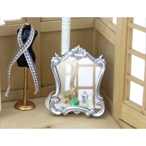 Silver 1/12 Miniature Wall Mirror Dollhouse Decoration Accessories, Dollhouse Mirror，Dollhouse Accessories，Dollhouse Décor