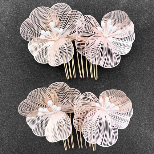 BETITETO Metal Flower Hair Combs 2pcs for Bride Wedding Hair Pins Pieces Accessories for Women Girls (Rose Pink)