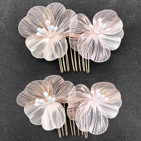 BETITETO Metal Flower Hair Combs 2pcs for Bride Wedding Hair Pins Pieces Accessories for Women Girls (Rose Pink)