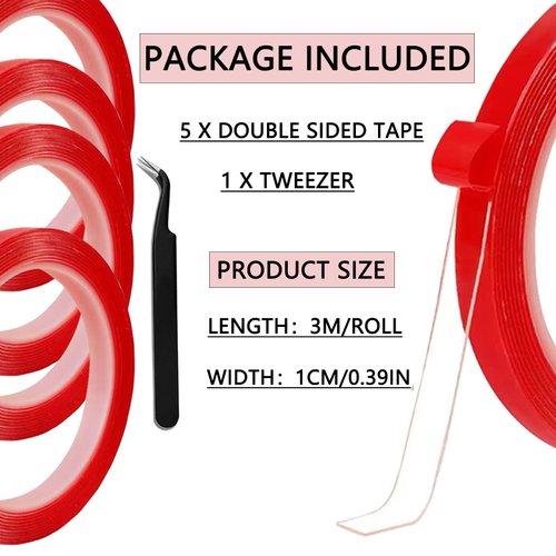 GUXACU 5 Rolls Double Sided Tape Nail Tape for Press On Nails Double Sided Nail Tape for Nail Packaging Fake Nail Storage Nail Display Nail Art Nail Salon Press On Nail Supplies with Tweezer