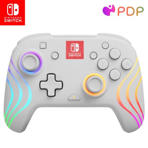 PDP Afterglow™ Wave Enhanced Wireless Nintendo Switch Pro Controller, 8 Colors RGB LED, Dual Programmable Gaming Buttons, 40 Hour Rechargeable Battery Power, 30 Foot Connection, Officially Licensed by Nintendo: White