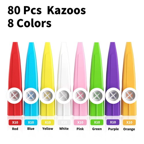 80 pcs 8 Colors Plastic Kazoos Musical Instruments for Party, Early Childhood Education Gifts, Perfect for Over 3 Years Old Kids Gift Price Party Favor Gift Bag Fillers
