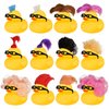 Wig Rubber Ducks Bath Toys, 12 PCS Yellow Mini Rubber Duckies Accessories with Black Hollow Glasses, Cruise Ducks Bathtub Toys Shower Toys for Kids Toddlers Boys Girls