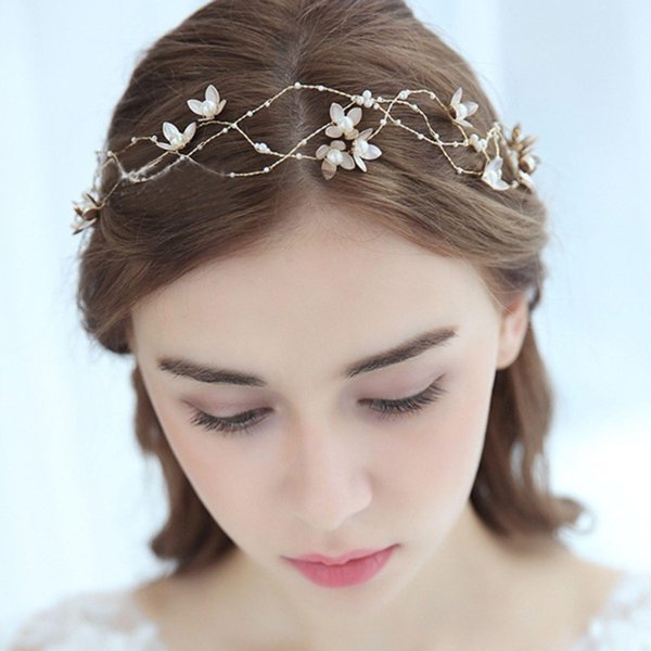 fjygwx13 Gold Flower Headband for Women Boho Vine Hair Accessories Metal Bridal Headpiece Pearl Crown Wedding Girls Hair Piece