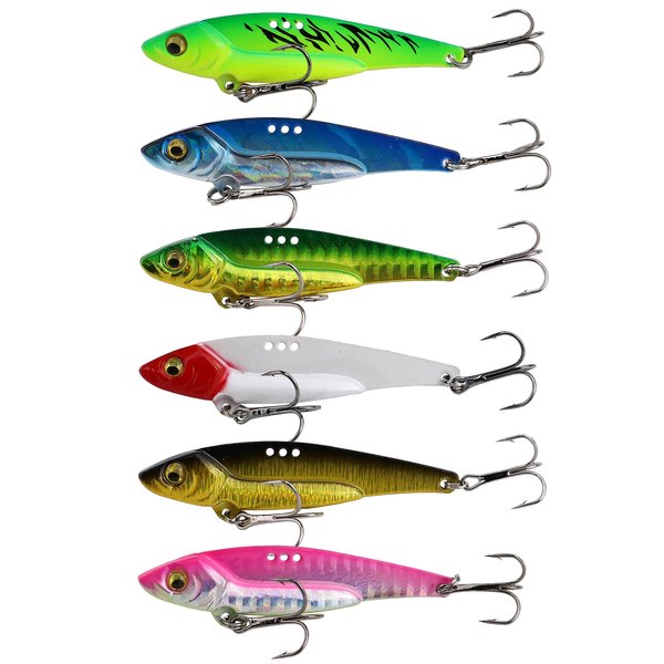 Facikono Blade Bait Bass Fishing Lures Blade Baits for Walleyes Metal VIB Lure, 6pcs 20g Sinking Jigging Spoons Hard Swimbait - 2.75in