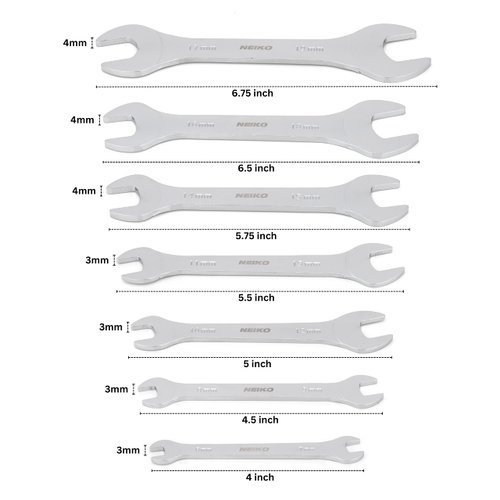 Neiko 03581A Super Thin Wrench Set, 3-4mm Thick, 7 Piece, Metric Sizes 6-19mm