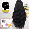 AISI QUEENS Black Wig with Bangs, Long Black Wavy Wigs for Women Synthetic Wigs Natural Black Curly Hair Wig for Girls Daily Party Use