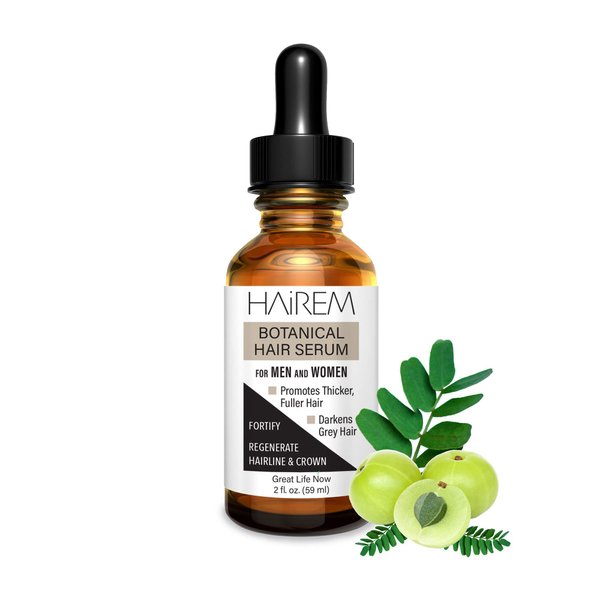 HAiREM™ Botanical Hair Serum, Promotes Hair Growth, Thicker & Fuller Hair, Darkens Grey Hair, For Men & Women - 2oz (1 Bottle)