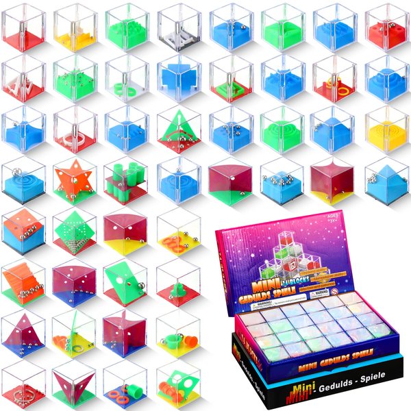Sotiff 48 Pcs Teaser Puzzle Mini Puzzle Assorted 3D Cube Balance Box IQ Maze Cube Game for Teens Adults Challenge Decompression Birthday Party Favors Stocking Stuffers(Stylish Style)